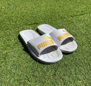 Puma White & Gold Sport Slide Sandals 