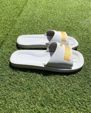 Puma White & Gold Sport Slide Sandals 