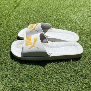 Puma White & Gold Sport Slide Sandals 