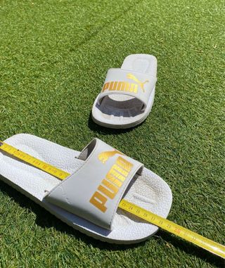 Puma White & Gold Sport Slide Sandals 
