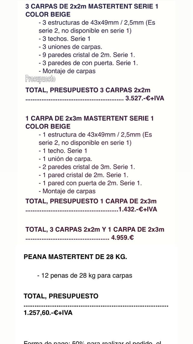 4 Carpas plegables beige Mastertent