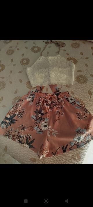Conjunto top y shorts niña - Rosa y blanco