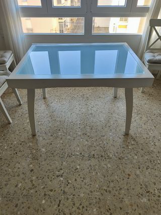 Mesa comedor blanca cristal extensible