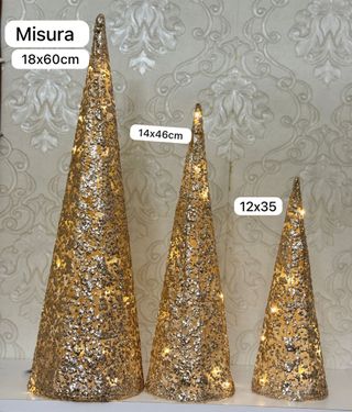 Alberi Natale glitter oro - 3pz con luce