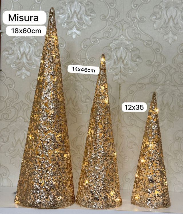 Alberi Natale glitter oro - 3pz con luce