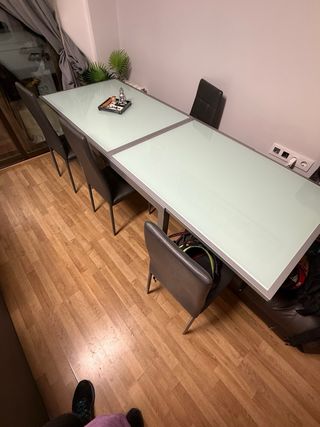 Mesa cristal moderna - blanca y plata