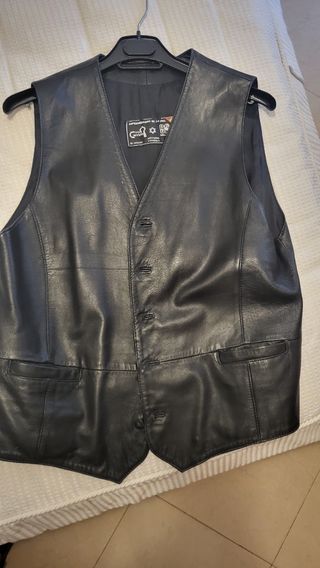 Chaleco piel negro hombre 