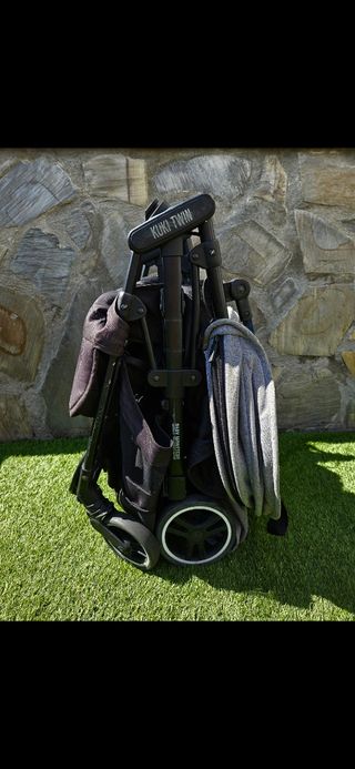 Silla de paseo gemelar Kuki Twin negro y gris