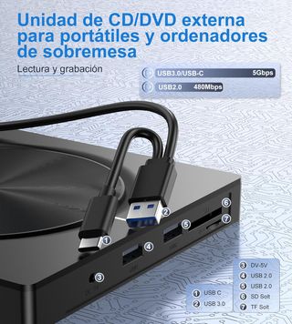 ✨ - Lector grabadora CD/DVD externo portátil USB