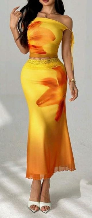 Abito coordinato giallo-arancio tg S