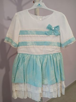 Vestido niña blanco-celeste Miranda