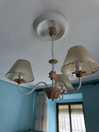 Lámpara techo 3 luces madera blanca