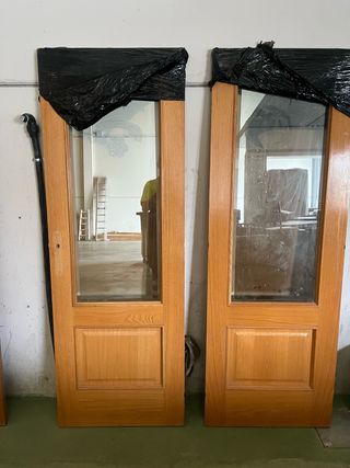 Puertas madera maciza cristal (x3)
