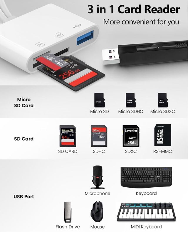 Adaptador Aplimln 3 en 1: SD, TF, USB