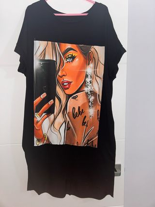 Vestido negro estampado mujer