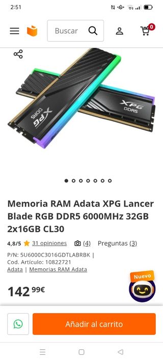 XPG Lancer Blade 16GB (2x8GB) RAM DDR5 
