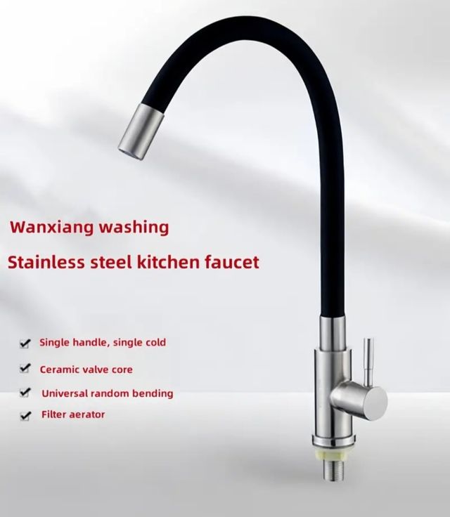 Grifo cocina flexible negro-plata