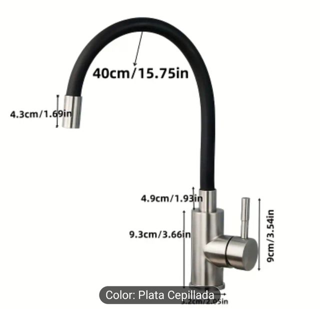 Grifo cocina flexible negro-plata