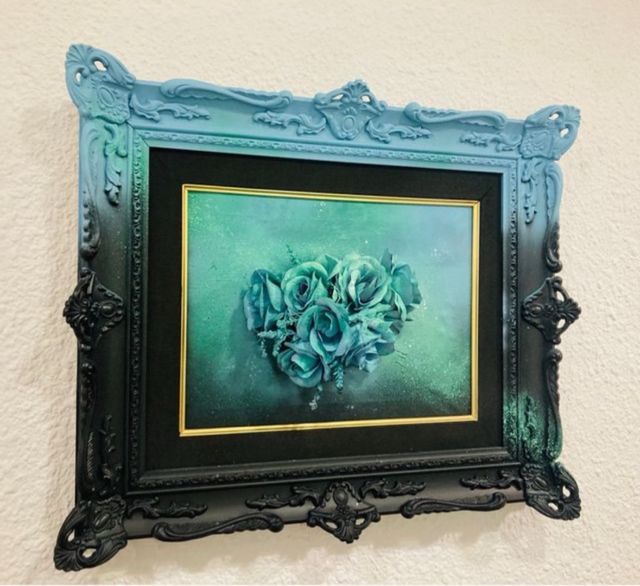 Cuadro floral teal - relieve