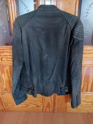 Cazadora cuero negra- antracita.