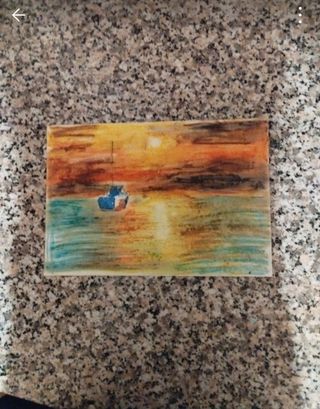 Dipinto tramonto mare olio su carta