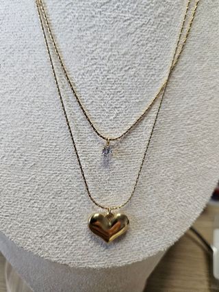 Collar dorado corazón 2 cadenas