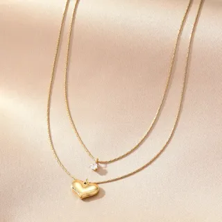 Collar dorado corazón 2 cadenas