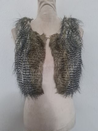 Gilet di pelliccia sintetica marrone e grigio