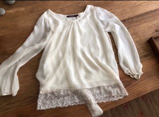Blusa seda blanca c/encaje - T.M