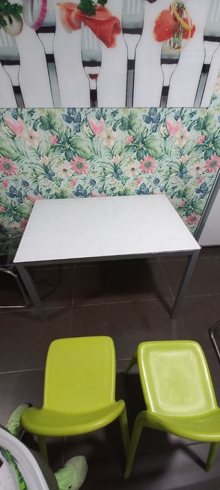 Mesa cocina - cristal blanco y gris