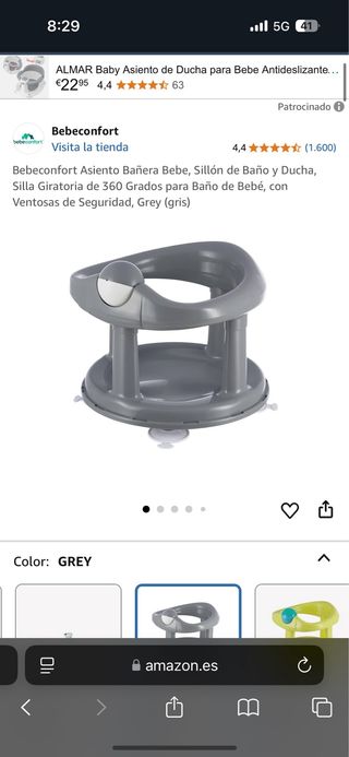 Asiento Bañera Bebé Bebeconfort Gris