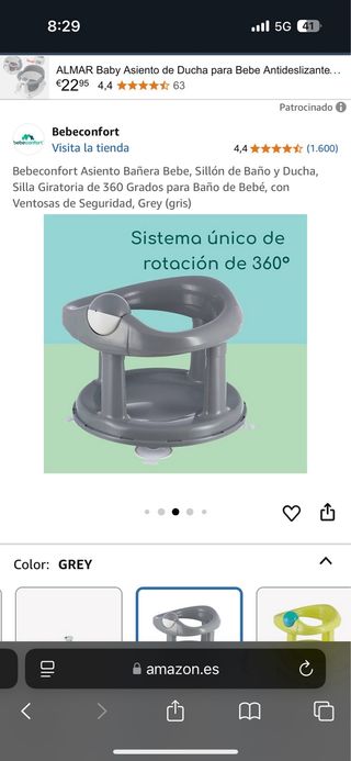 Asiento Bañera Bebé Bebeconfort Gris