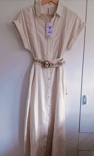 Vestido lino beige XS nuevo