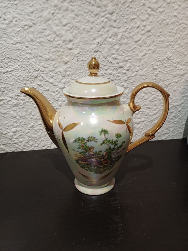 Juego de té porcelana dorada vintage