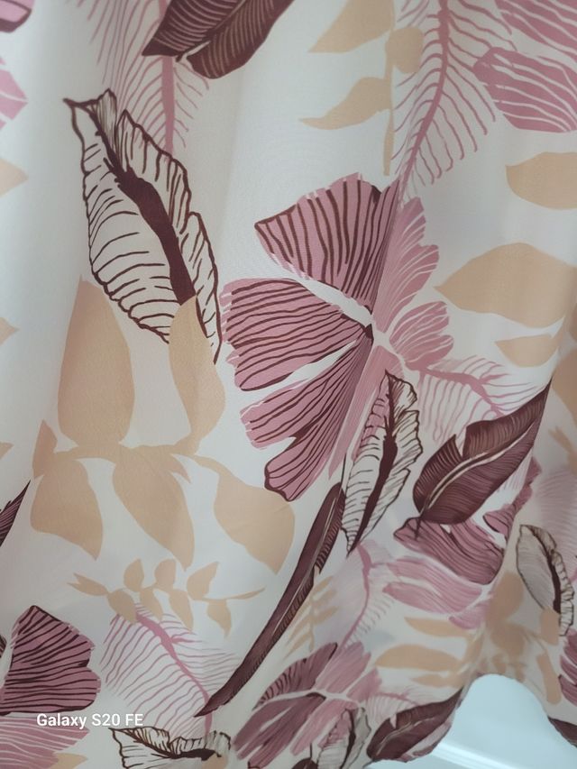 Vestido largo beige y rosa