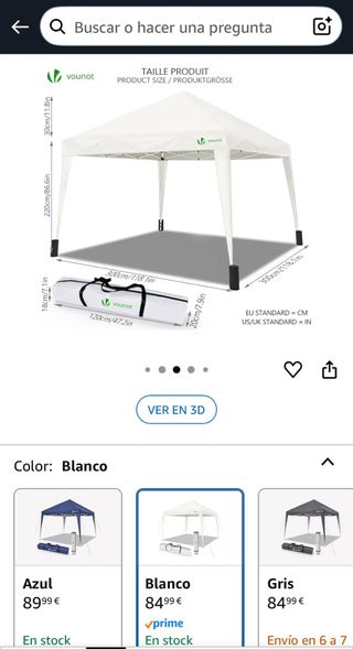 Gazebo Plegable VOUNOT 3x3 Blanco
