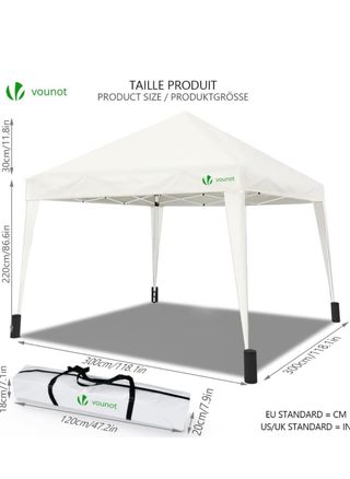 Gazebo Plegable VOUNOT 3x3 Blanco