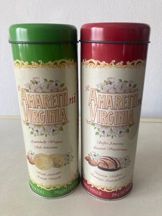 Coppia Scatole Latta Amarettini Virginia Decorati 