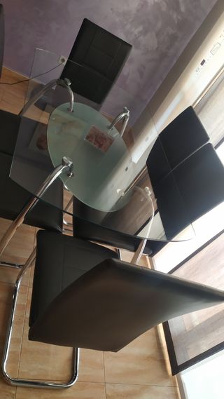 Mesa cristal 6 sillas