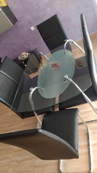 Mesa cristal 6 sillas