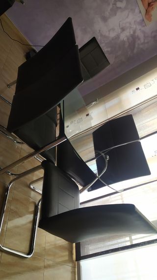 Mesa cristal 6 sillas