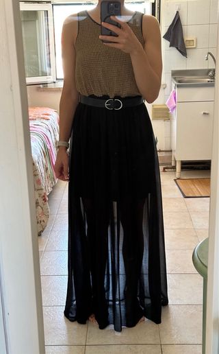 Vestito sera gonna lunga velata dorato&nero
