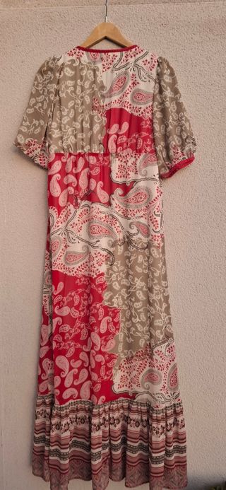 Vestido boho chic rojo y beige M