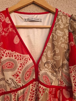 Vestido boho chic rojo y beige M