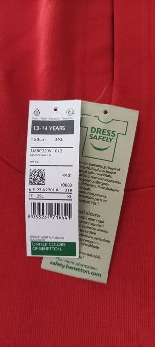 Sudaderas roja y amarilla de Benetton. 13-14 años.