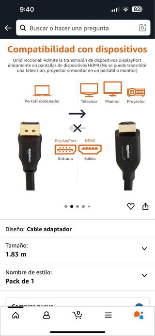 Cable Adaptador DP a HDMI - 1.83m