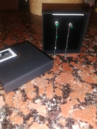 Orecchini lunghi Brand - verdi & argento