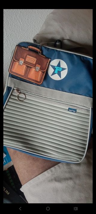 Mochila Safta vintage azul y beige