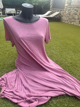 Vestido largo rosa manga corta