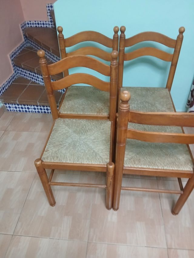 4 sillas madera maciza - mimbre